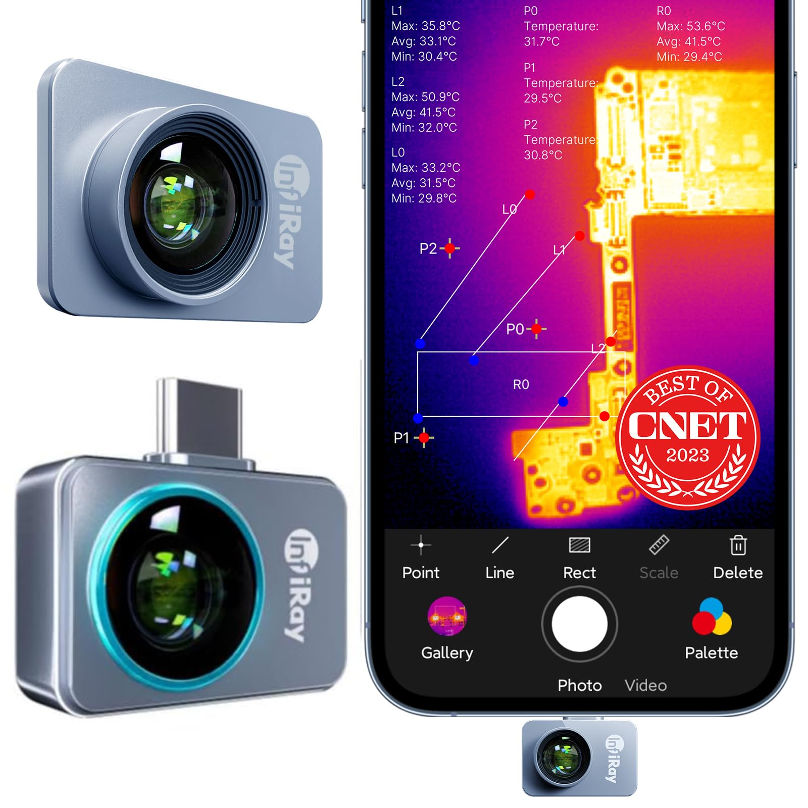 InfiRay P2 Pro micro thermal camera attached to phone