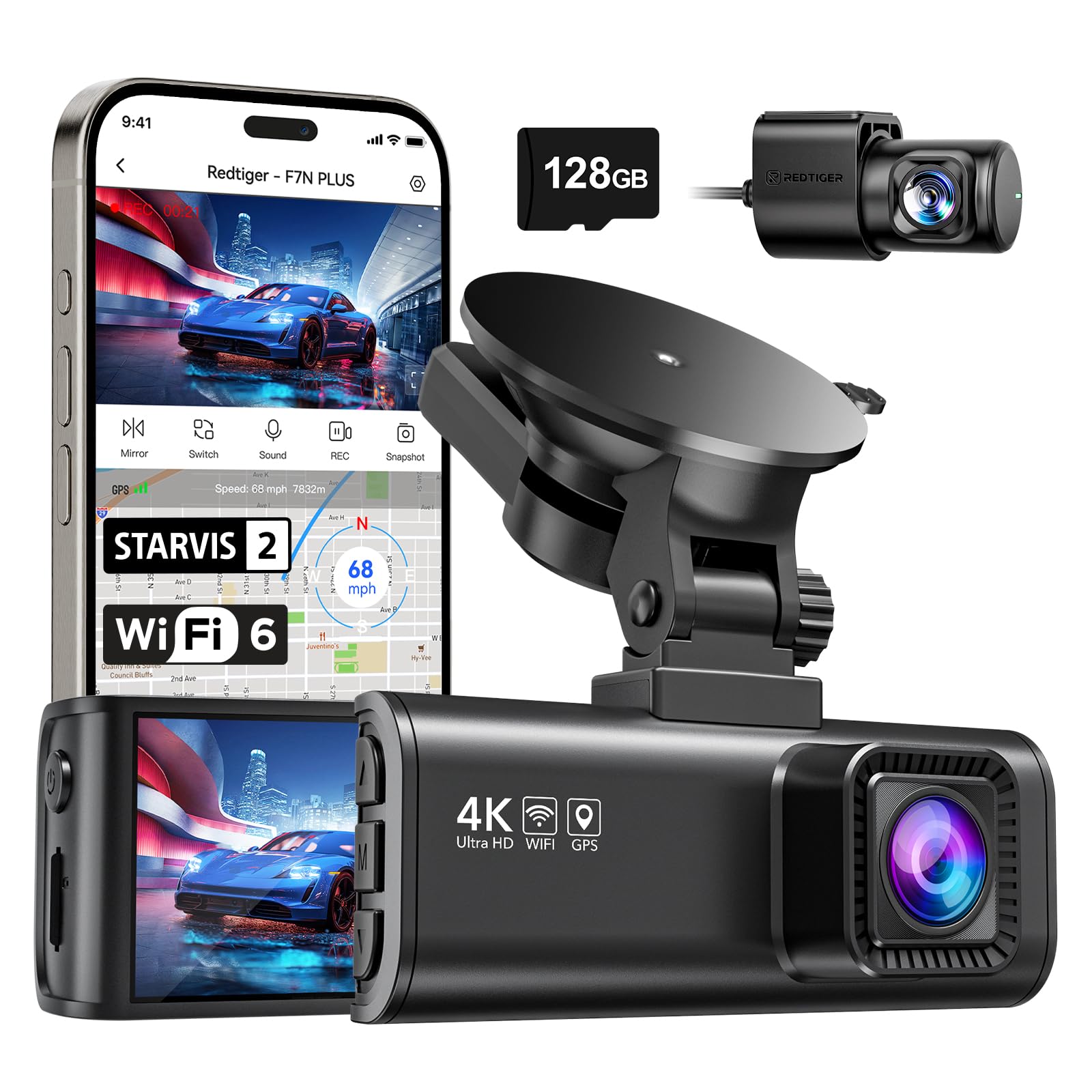 Redtiger F7N Dual 4K front and rear dashcam unit